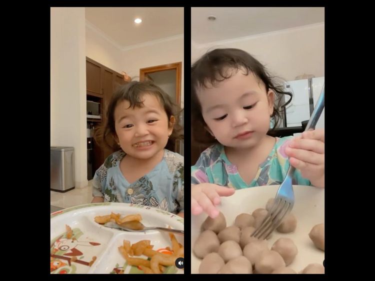 10 Potret Gemas Thania Putri Onsu Saat Mukbang Bakmi hingga Bakso