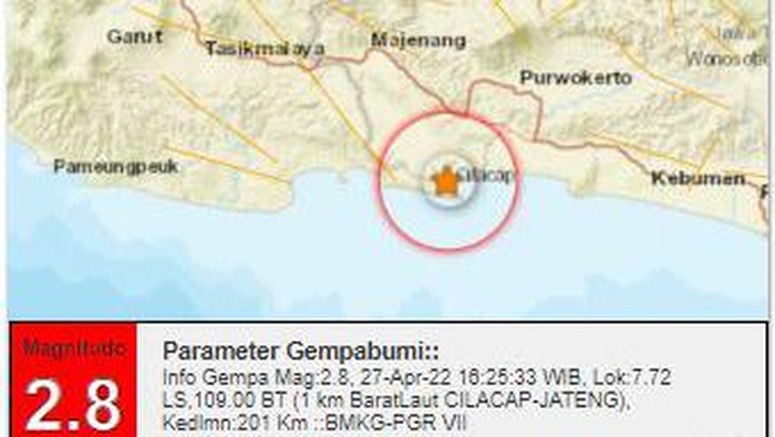Gempa M 2,8 di Cilacap