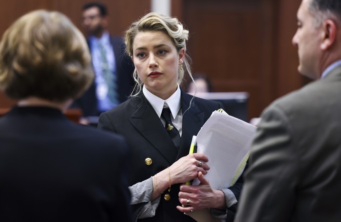 Clinical and forensic psychologist Dr. Shannon Curry, testifies in the courtroom at the Fairfax County Circuit Court in Fairfax, Va., Tuesday, April 26, 2022. Actor Johnny Depp sued his ex-wife actress Amber Heard for libel in Fairfax County Circuit Court after she wrote an op-ed piece in The Washington Post in 2018 referring to herself as a 