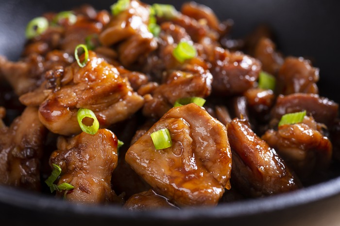 Stir-Fried Bourbon Chicken in a Wok