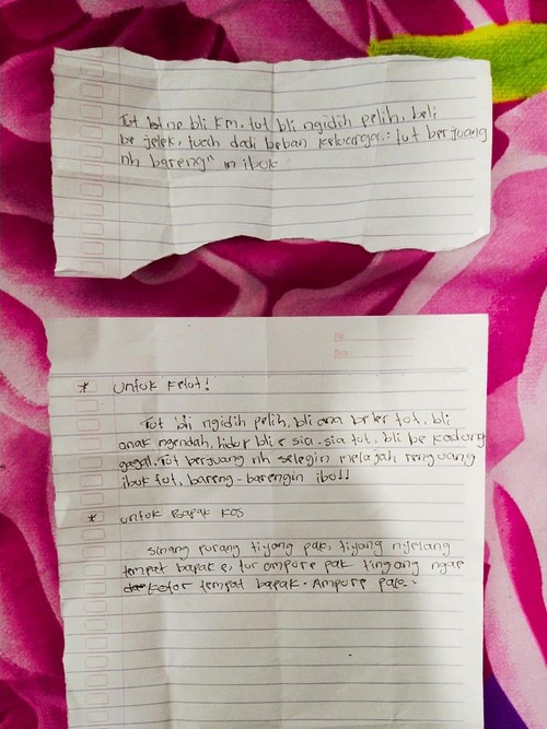 Surat wasiat yang ditulis Mahasiswa asal Tampaksiring, Gianyar sebelum gantung diri dikawasan Ungasan, Badung