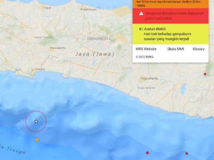 Gempa M 3,8 di perairan Cilacap, Jumat (29/4/2022).