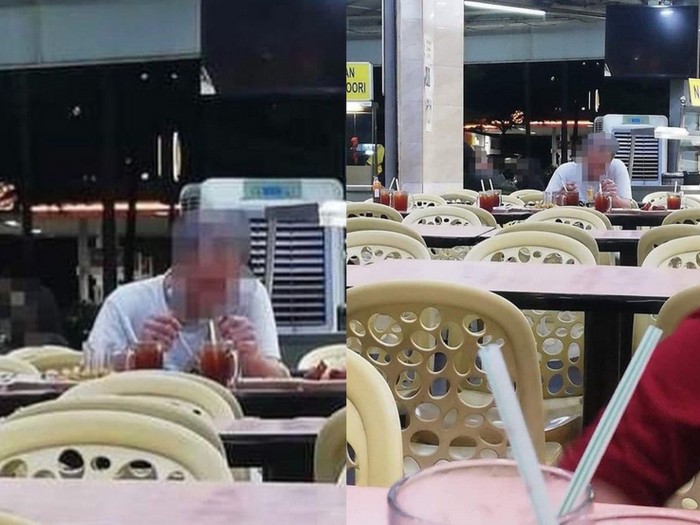 Unggahan viral di Facebook, seorang pria duduk sendirian dir restoran dan memesan makanan.