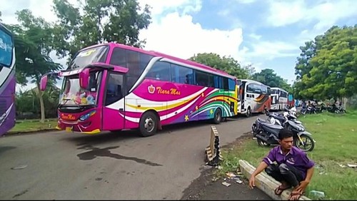 antrean bus saat masuk ke Pelabuhan Gilimanuk, Jembrana