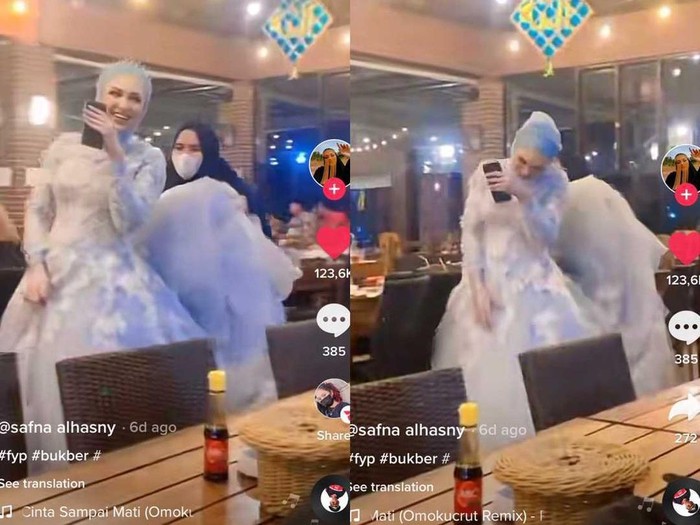 Remaja viral pakai gaun pengantin saat acara bukber.