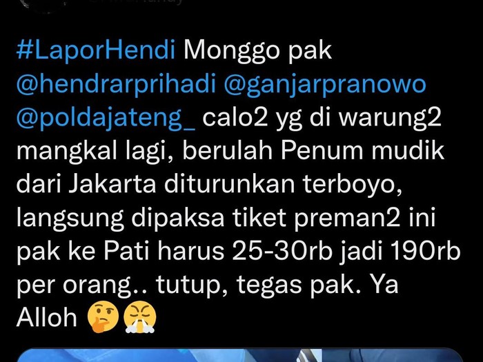 Viral penumpang dimintai calo Rp 380 Ribu untuk tiket bus Semarang-Pati. Peristiwa ini disebut terjadi pada H-1 Lebaran atau Minggu (1/5/2022).