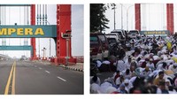 Ribuan warga kota Palembang melaksanakan Shalat Idul Fitri 1443 H di kawasan Masjid Agung Sultan Mahmud Badaruddin Jayo Wikramo hingga ke atas jembatan Ampera Palembang.  