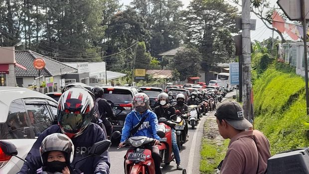 Kemacetan di Jalur Puncak arah Jakarta (Sholihin-detikcom)
