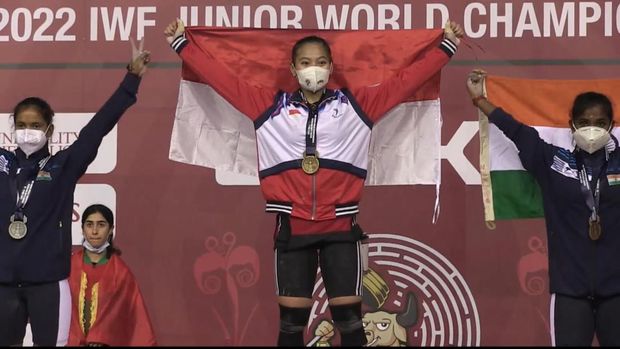 Windy Cantika Aisah sukses menyabet medali emas dalam Kejuaraan Dunia Junior 2022 di Heraklion, Yunani, Selasa 3 Mei 2022.