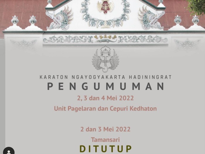 Wisata Keraton dan Tamansari Jogja ditutup saat Lebaran, Selasa (3/5/2022).