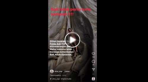 Bule berpose bugil di pohon berusia ratusan tahun diduga berada di kawasan Pura Babakan, Desa Tua, Kecamatan Marga, Kabupaten Tabanan, Bali.