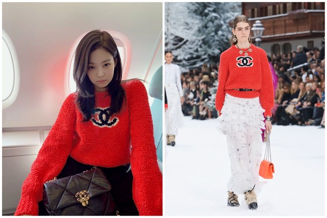 Pada 2019, Jennie BLACKPINK menghadiri Paris Fashion Week sebagai tamu spesial Chanel. Dia memakai cardigan merah dalam penerbangannya ke Paris. Foto: dok. Chanel
