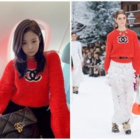 Pada 2019, Jennie BLACKPINK menghadiri Paris Fashion Week sebagai tamu spesial Chanel. Dia memakai cardigan merah dalam penerbangannya ke Paris. Foto: dok. Chanel