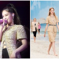 Sang global ambassador juga memakai atasan berwarna beige dari koleksi Chanel Spring/Summer 2019 di atas panggung. Jennie BLACKPINK menambahkan Pearl Belt yang menonjolkan garis pinggangnya. Foto: dok. Chanel
