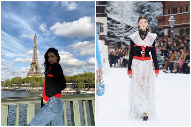 Kekasih G-Dragon itu terlihat kasual saat memadukan cardigan merah koleksi Chanel Fall/Winter 2019 dengan celana denim. “Paris is always a good idea,” tulisnya saat memamerkan potret di depan menara Eiffel. Foto: dok. Chanel