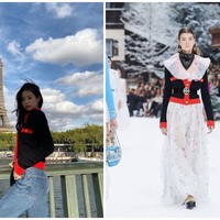 Kekasih G-Dragon itu terlihat kasual saat memadukan cardigan merah koleksi Chanel Fall/Winter 2019 dengan celana denim. “Paris is always a good idea,” tulisnya saat memamerkan potret di depan menara Eiffel. Foto: dok. Chanel