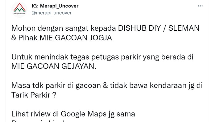 Keluh kesah pembeli di warung Mie Gacoan Gejayan ditarik parkir padahal tak bawa kendaraan.
Rabu, 5 Mei 2022