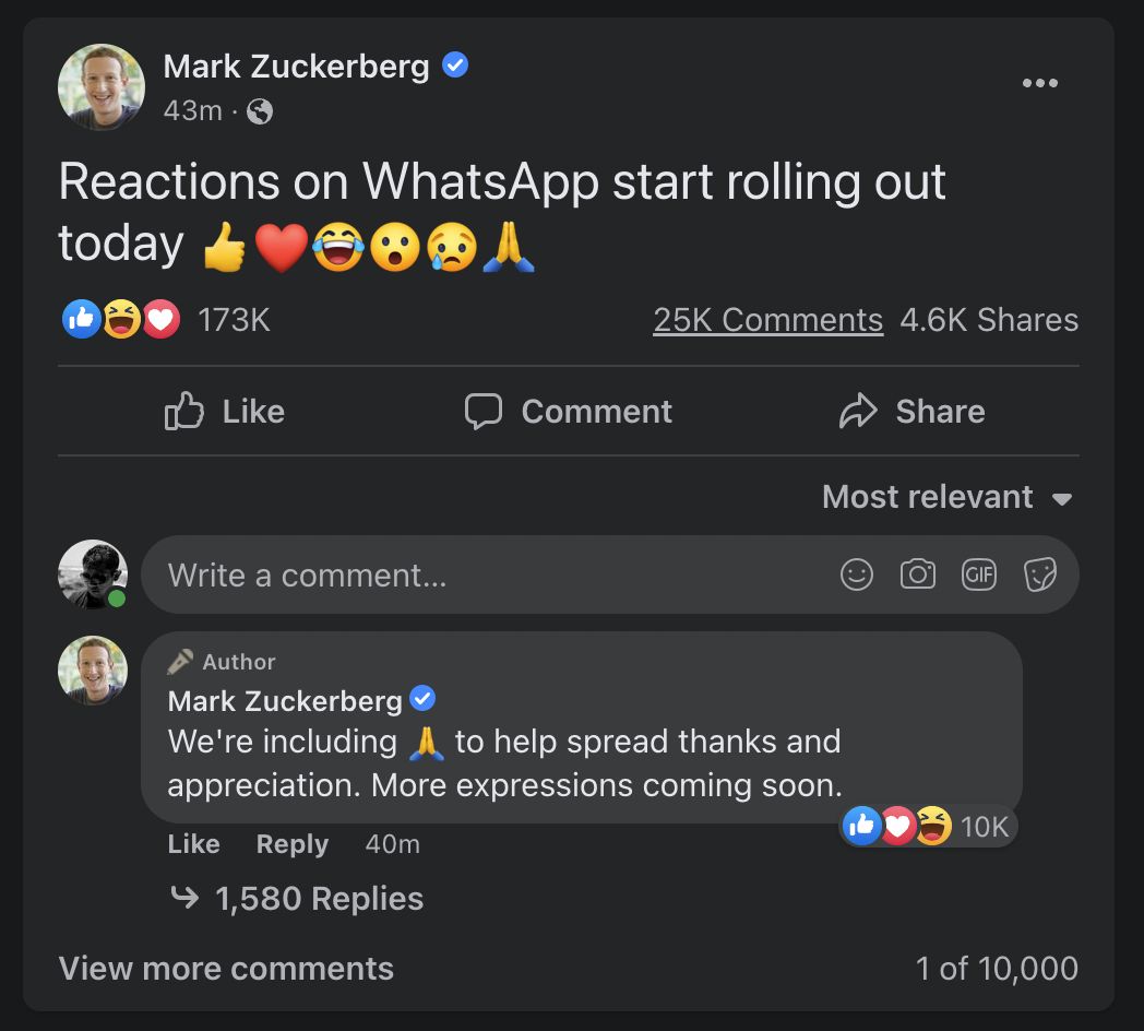 WhatsApp Reactions Zuck