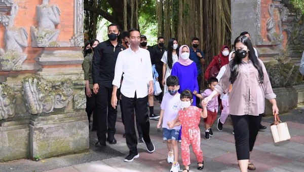 Presiden Joko Widodo (Jokowi) dan keluarga tiba di Bali Safari & Marine Park pada pukul 12.32 WITA. Ia tampak menggandeng cucu pertamanya, Jan Ethes Srinarendra, memasuki area kebun binatang tersebut. Sementara itu, Iriana beserta anak dan cucunya yang lain mengikuti dari belakang.