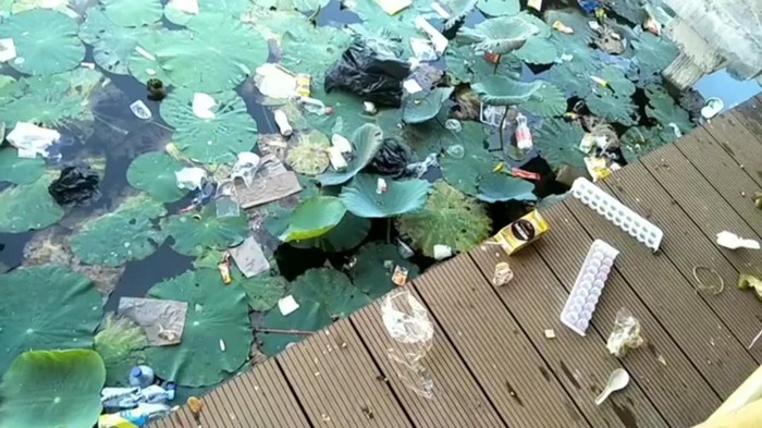 Situ Bagendit dipenuhi sampah.