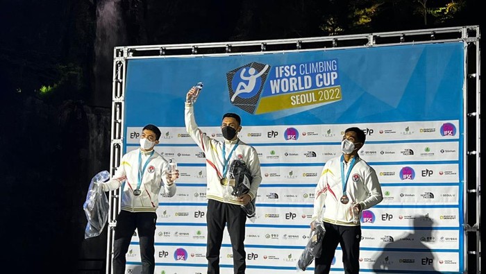 Kiromal Katibin meraih rekor dunia di Kejuaraan Dunia Panjat Tebing di Seoul, Korea Selatan, Jumat (6/5/2022)