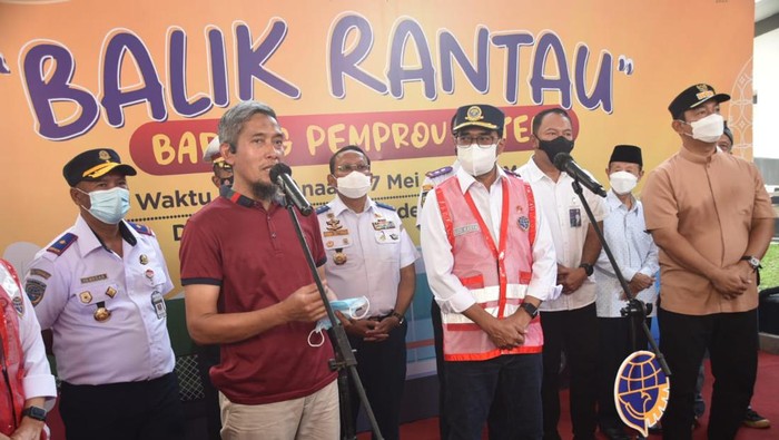 Menhub Budi Karya Sumadi di acara Pemudik Balik Gratis, Semarang, Sabtu (7/5/2022).