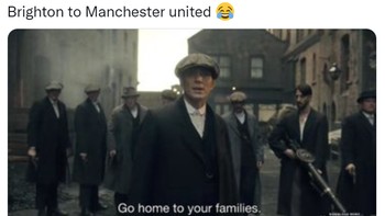 Meme ledekan yang mendalam dari fans Brighton untuk fans Manchester United. Foto: (Twitter)