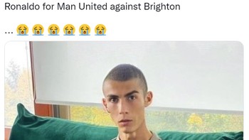 Meme klasik di Twitter, tiap kali performa Ronaldo jelek, muncul muka Ronaldo KW. Foto: (Twitter)