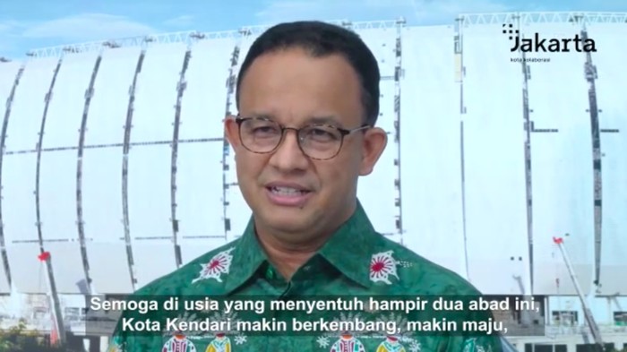 Tangkapan layar video Anies ucapkan selamat hari jadi Kota Kendari ke-191.