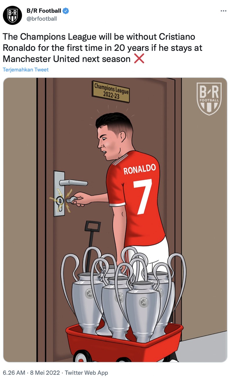 Manchester United gagal finish di empat besar Liga Inggris, itu artinya Cristiano Ronaldo berpotensi untuk pertama kalinya dalam 20 tahun terakhir tidak mentas di panggung teratas panggung Eropa tersebut.