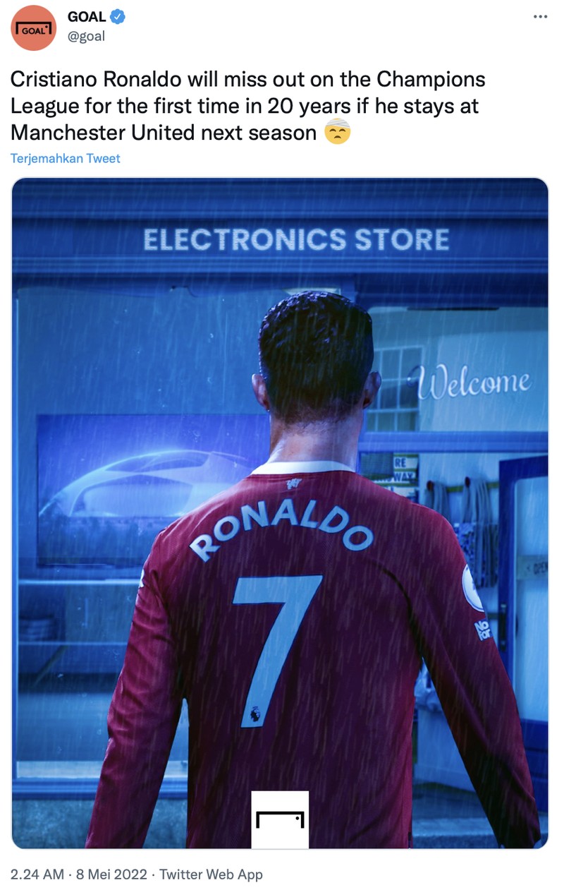 Manchester United gagal finish di empat besar Liga Inggris, itu artinya Cristiano Ronaldo berpotensi untuk pertama kalinya dalam 20 tahun terakhir tidak mentas di panggung teratas panggung Eropa tersebut.