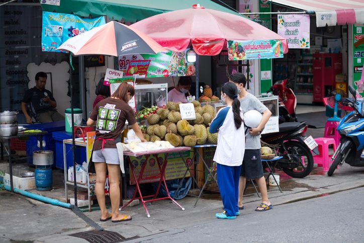 Many stacked Durian fruits in Aceh, Indonesia