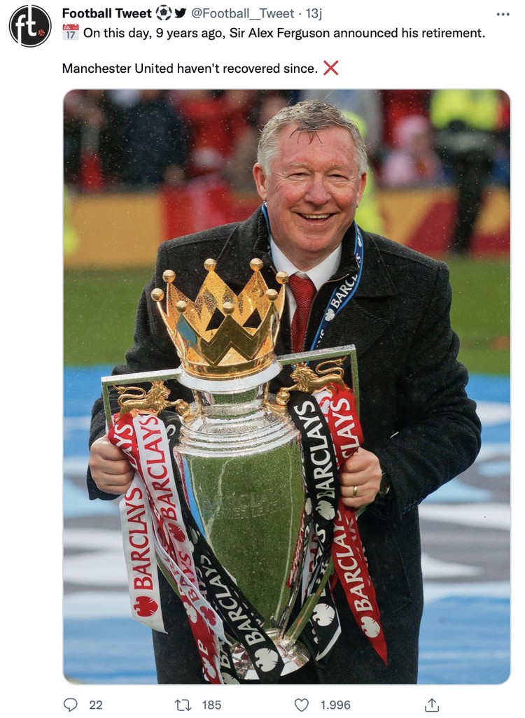 Twitter Manchester United gagal finish di empat besar Liga Inggris, itu artinya Cristiano Ronaldo berpotensi untuk pertama kalinya dalam 20 tahun terakhir tidak mentas di panggung teratas panggung Eropa tersebut.