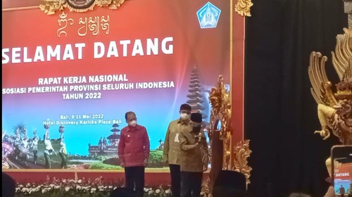 Wapres Maruf Amin saat membuka Rakernas APPSI di Kuta, Badung, Bali.