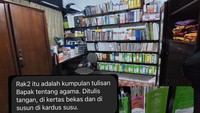 Kotak bekas susu dan makanan tidak langsung dibuang oleh ayah dari netizen ini. Melainkan digunakan untuk menyimpan tulisan tangannya tentang agama. Keren! Foto: Twitter @biasalahanakmud