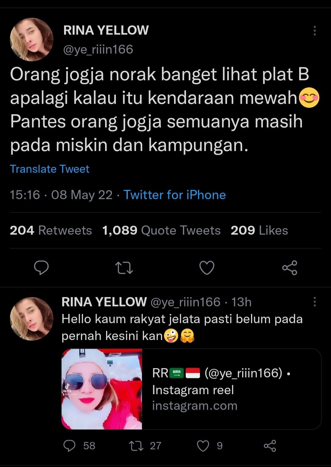 Unggahan di Twitter yang viral karena dianggap menghina warga Jogja.