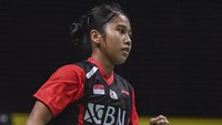 Tunggal putri kedua Indonesia itu mengalahkan Ann-Kathrin Spoeri dengan rubber game, 21-7, 14-21, dan 21-14.