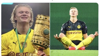 Suporter Dortmund berterima kasih atas jasa-jasa Haaland untuk klubnya selama ini. Foto: Twitter