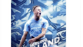 Ilustrasi Haaland berseragam Manchester City. Foto: Twitter