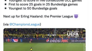 Berbagai macam prestasi hebat sudah ditorehkan Haaland bersama Dortmund di Bundesliga. Foto: Twitter