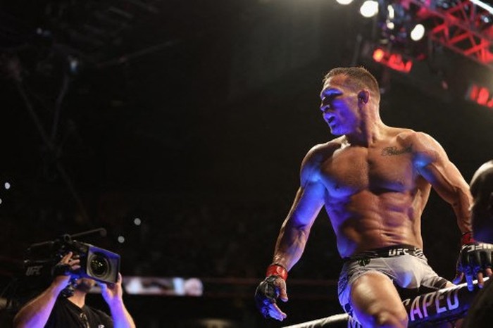 PHOENIX, ARIZONA - MAY 07: Michael Chandler celebrates after his knockout victory over Tony Ferguson (not pictured) in their mens lightweight bout during UFC 274 at Footprint Center on May 07, 2022 in Phoenix, Arizona.   Christian Petersen/Getty Images/AFP (Photo by Christian Petersen / GETTY IMAGES NORTH AMERICA / Getty Images via AFP)