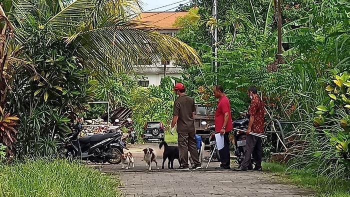 Pelaksanaan vaksinasi darurat rabies di Jalan Pulau Nias, Banjar Dauh Peken, Desa Dauh Peken, Kecamatan Tabanan pada Selasa (10/5/2022).