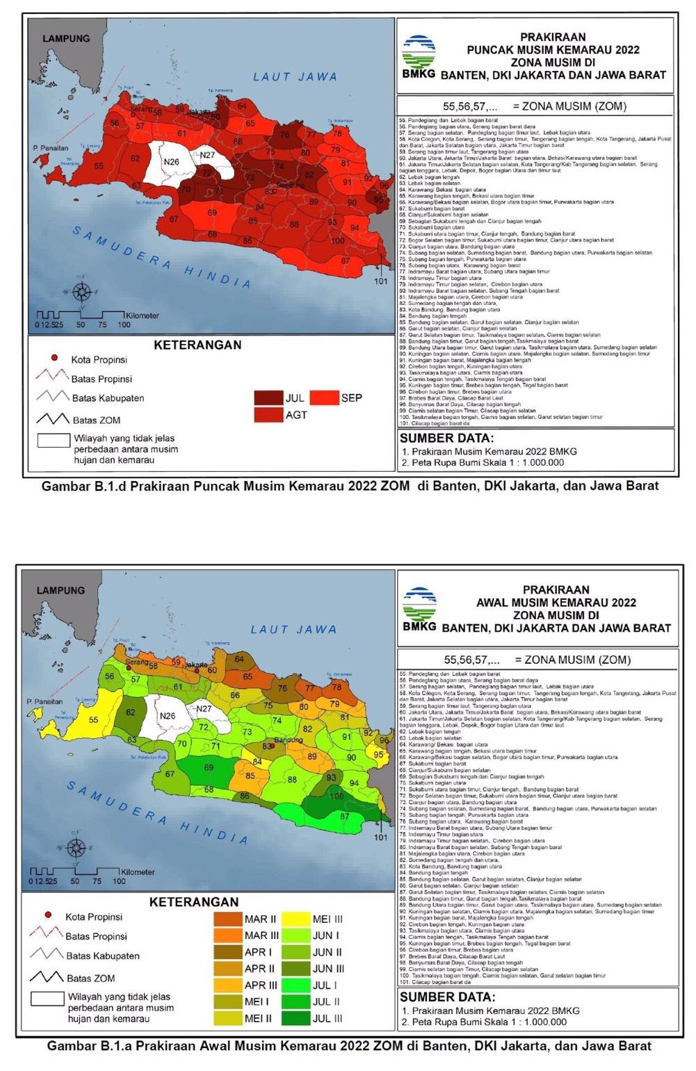 Prakiraan awal musik kemarau 2022 di Jabar, Banten, dan DKI (dok BMKG via BPDB)