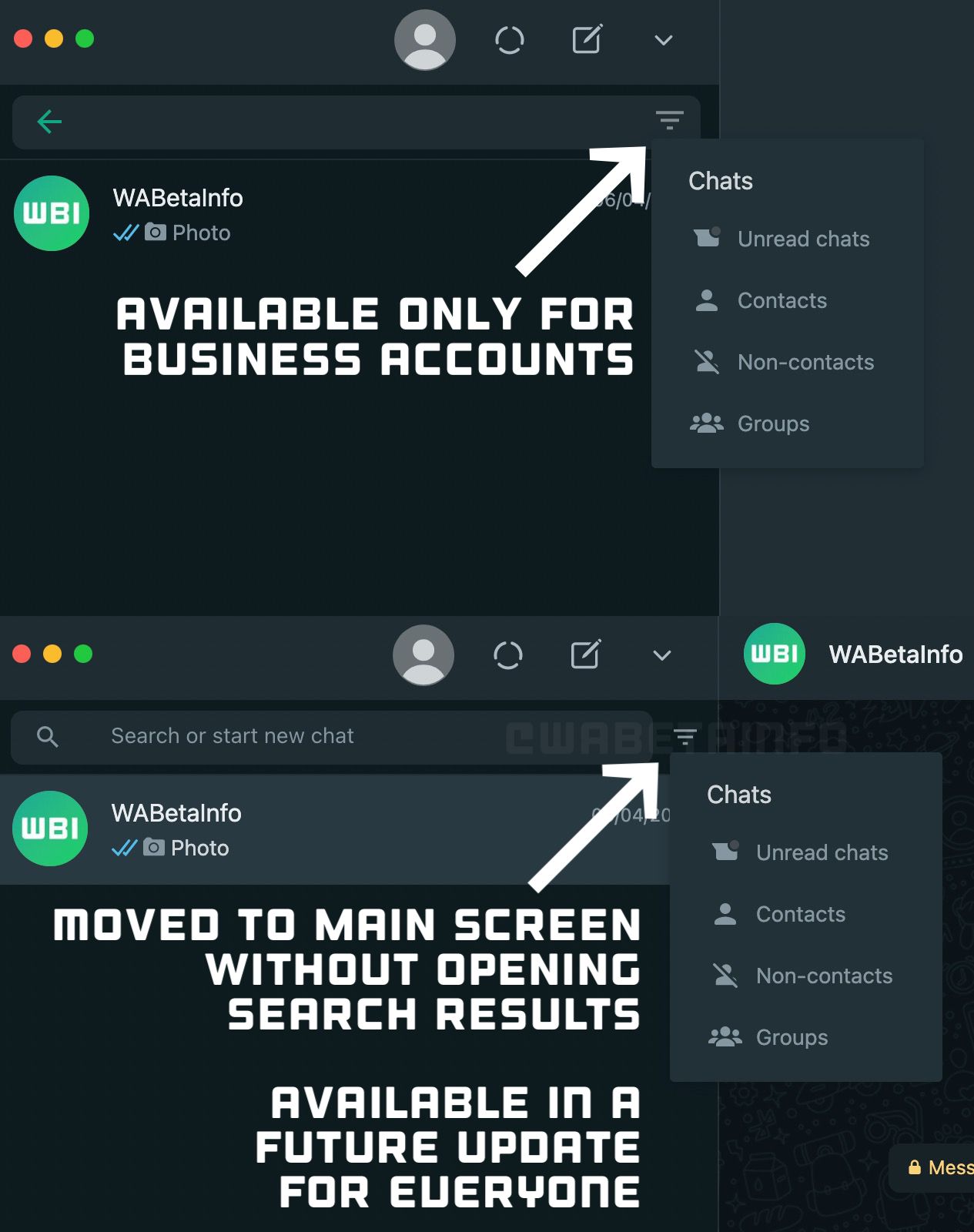 Tampilan fitur Advanced Chat Filter di WhatsApp
