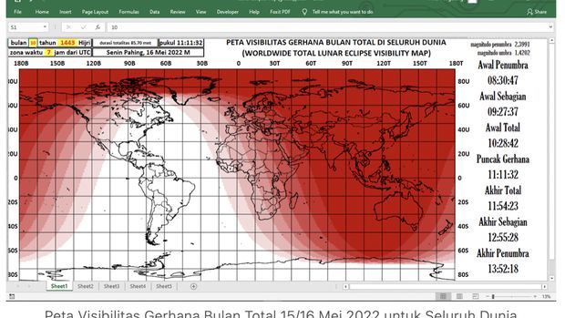 Gerhana bulan total pada 15 Mei 2022 atau 16 Mei 2022 untuk wilayah Indonesia.