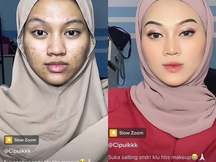 Transformasi makeup viral di media sosial. Transformasi makeup viral di media sosial.