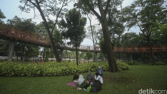 Taman Tebet Eco Park kini dimanfaatkan banyak warga untuk piknik sebagai alternatif wisata di Ibu Kota. Suasananya asri banget lho gaes.