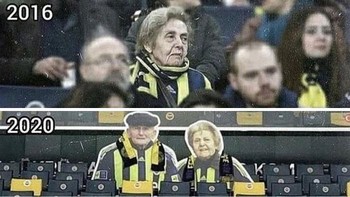 Mumtaz Amca dan Ihsan Teyze yang selalu setia menyaksikan Fenerbahce di stadion. Fans pun memberi penghormatan ketika keduanya sudah tiada. Foto: Pritam Singh Rathore via Bored Panda  