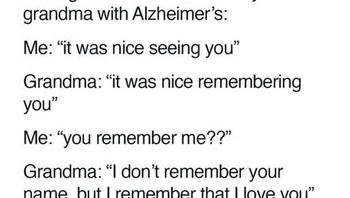 Kasih sayang nenek kepada cucunya. Meski punya alzheimer dan tak ingat nama cucunya, ia ingat bahwa ia menyayanginya.  Aku tak ingat namamu, tapi aku ingat bahwa aku mencintaimu, tulis sang nenek. Foto: Pritam Singh Rathore via Bored Panda