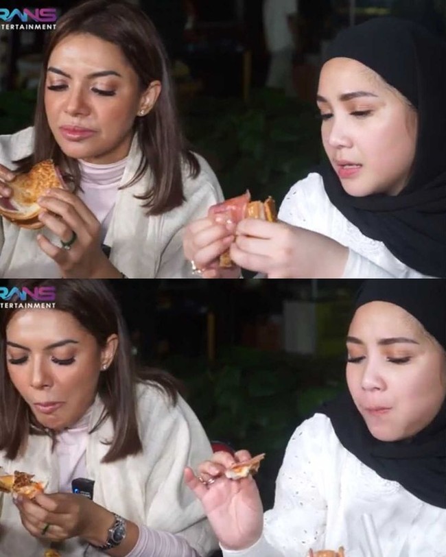 Tampil berhijab, ibu dua anak itu menjelaskan program yang ada di akun Youtube Rans Entertaiment. Guys, aku mau cobain makanan ditemenin sama Kak Nana, aku selama kemarin gara-gara pandemi karena susah jajan, kalau di rumah kita panggilin gerobaknya ke rumah dan prokesnya lebih terjaga. Sekalian bantuin UMKM, nama programnya Jajarans, kata Nagita. Foto: Dok. Youtube Rans Entertaiment.